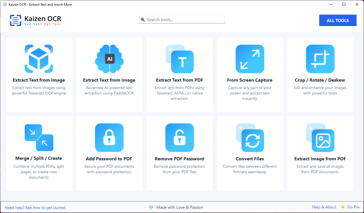 Kaizen OCR Main Home Screen