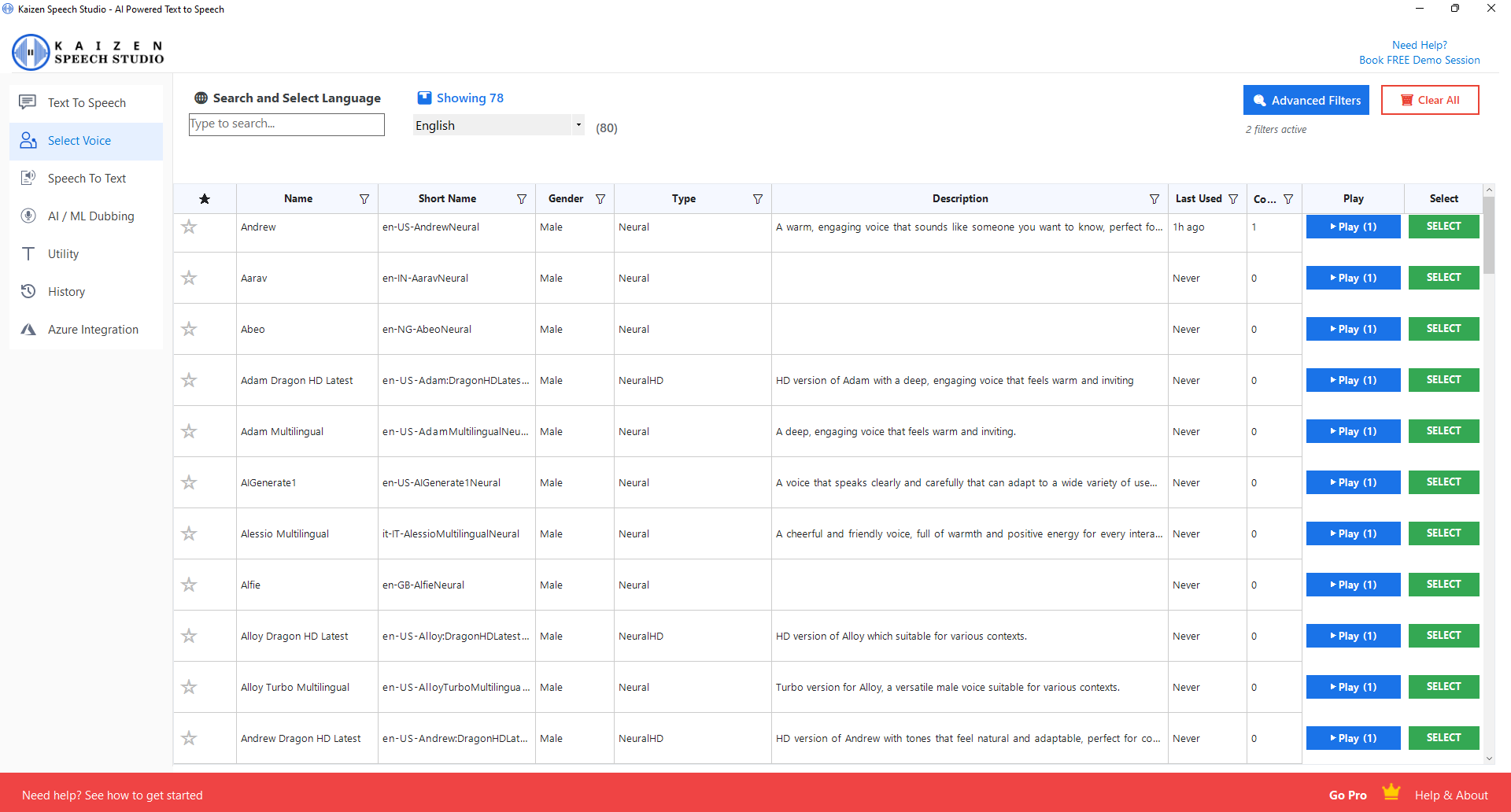 Voice Selection Panel
